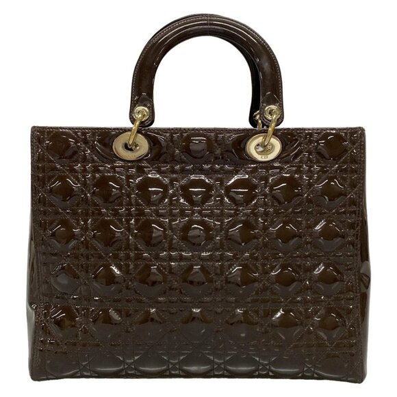 Auth DIOR/ChristianDior Lady Dior Large Dark Brown Patent Leather Handbag - Picture 2 of 16